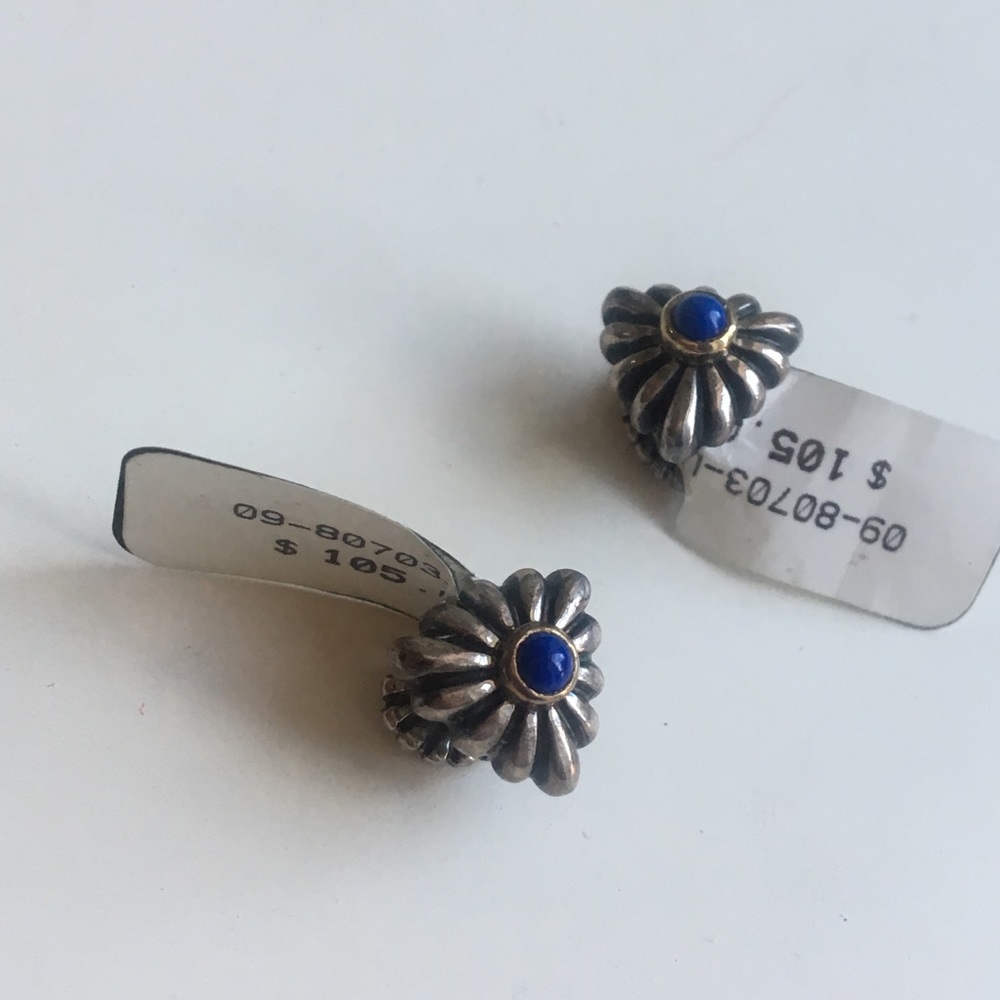 Silver/gold and blue stone cuff links - Picture 3 of 5